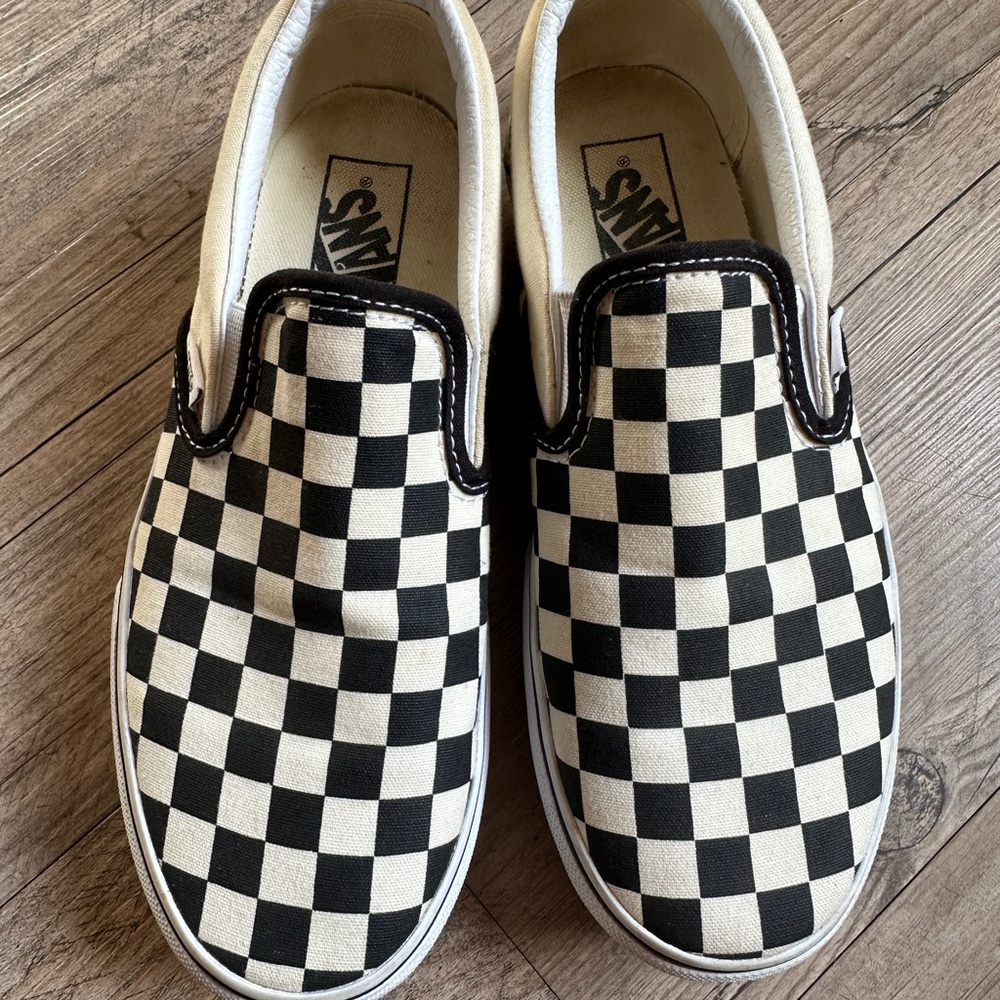 Vans Kids Checkered Slip-On Shoes - Black and White
